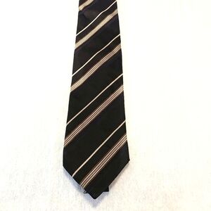 HUGO BOSS MENS 100% SKINNY SILK TIE NAVY BLUE BROWN GOLD STRIPES